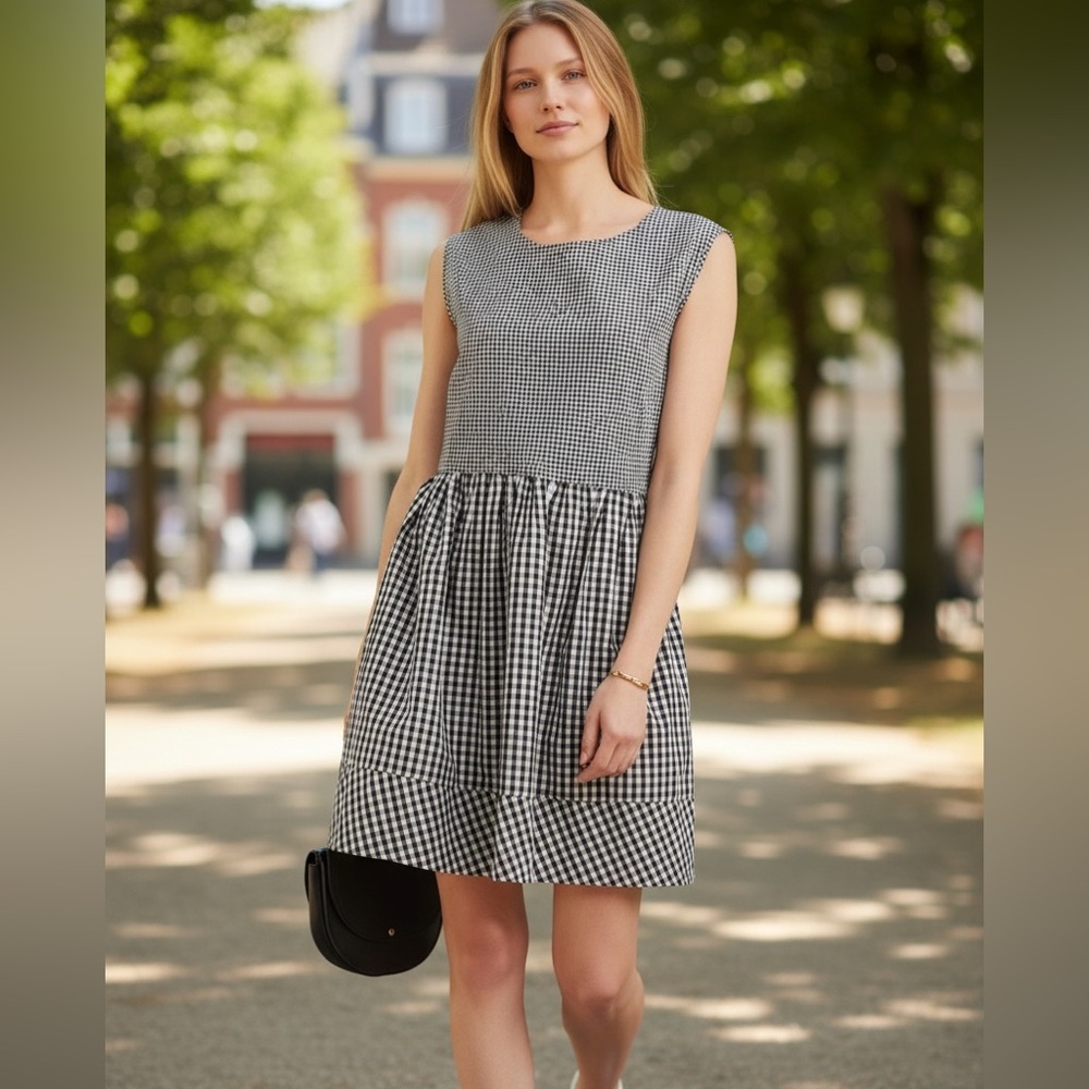 Madewell Black White Gingham Plaid Mini Dress Oversized Cottagecore XXS